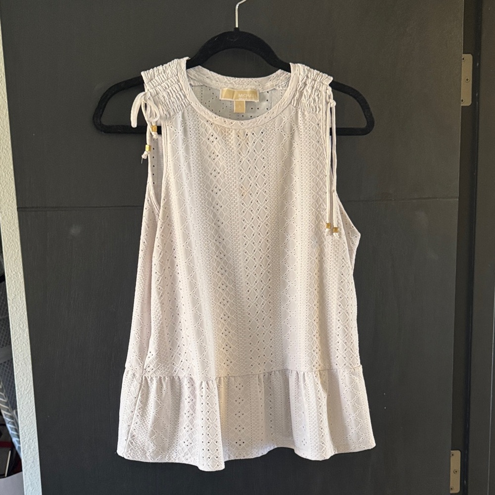 Michael Kors Cream Eyelet Ruffle-Hem Sleeveless Tank